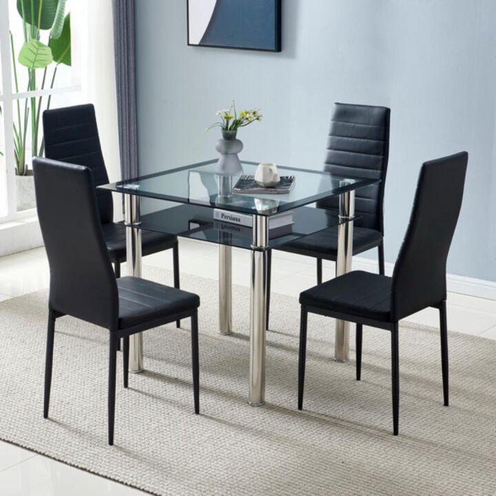 4pcs Elegant High Backrest Dining Chairs Assembled with Stripping Texture for Stylish and Comfortable Seating
