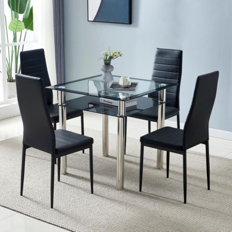4pcs Elegant High Backrest Dining Chairs Assembled with Stripping Texture for Stylish and Comfortable Seating