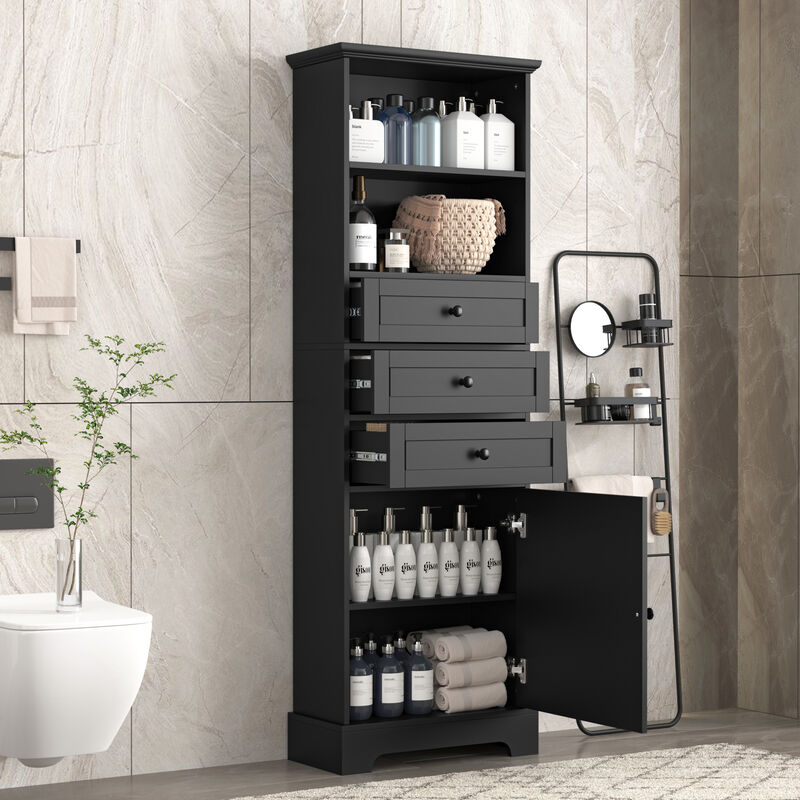 Whisen Verticle Storage Cabinet with Drawers and Adjustable Shelves
