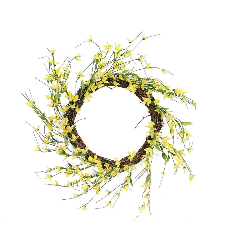 Forsythia Twig Artificial Floral Wreath  Yellow 12-Inch