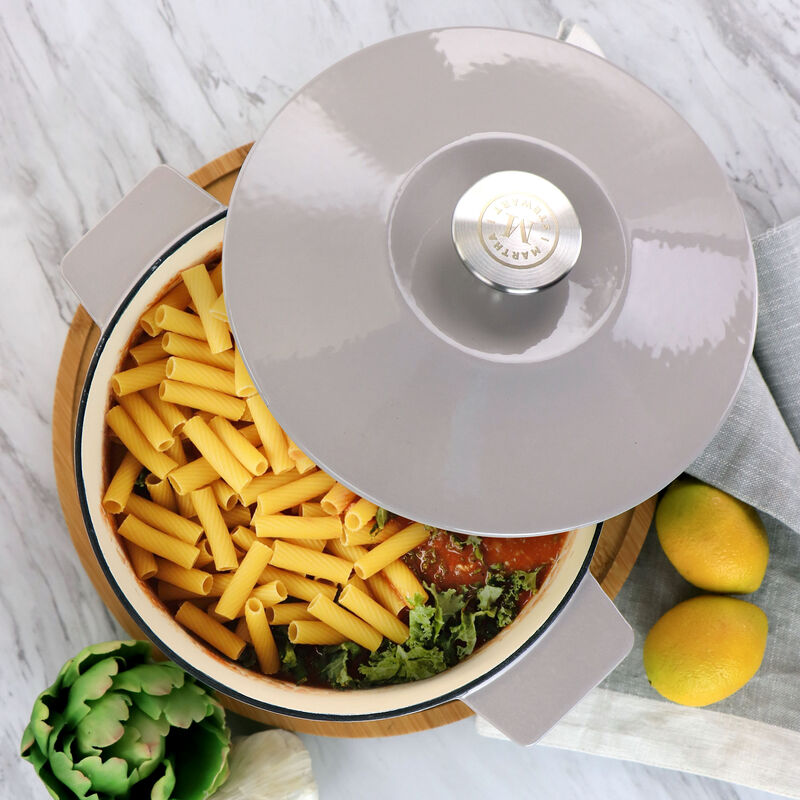 Martha Stewart Enameled Cast Iron 3 Quart  Embossed Stripe Dutch Oven with Lid in Warm Grey
