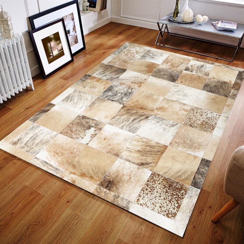 Earth Tones Cowhide Patchwork Rug image number 1