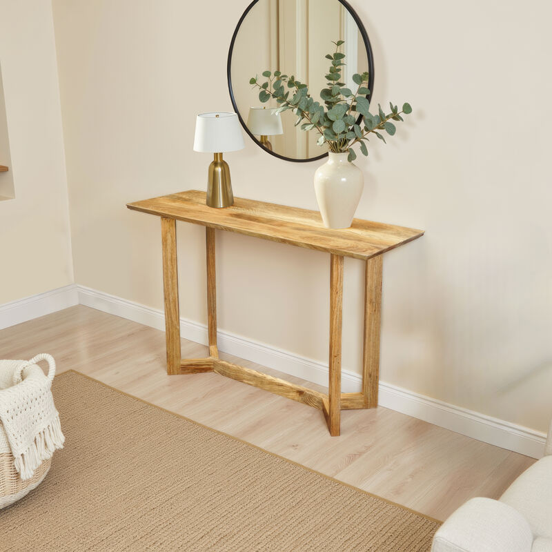 Nina Console Table | 48" Rectangular Top | Open Frame with Trestle Base | Natural Brown Mango Wood