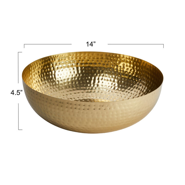 Round Hammered Metal Serving and Mixing Bowl, Copper Finish