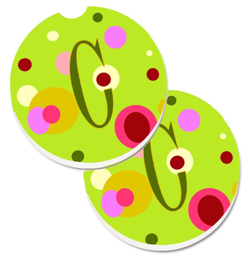 Caroline's Treasures Letter C Monogram - Lime green Set of 2 Cup Holder Car Coasters CJ1010-CCARC, 2.56, Multicolor