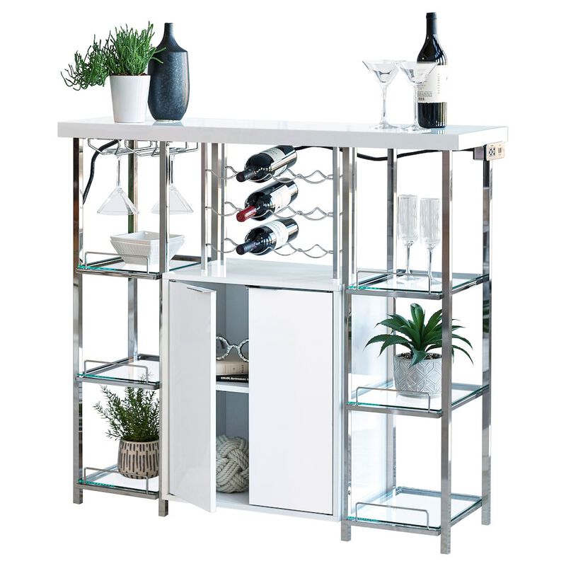 Coaster Co. of America Gallimore 2-door Bar Cabinet Wine Storage White High Gloss