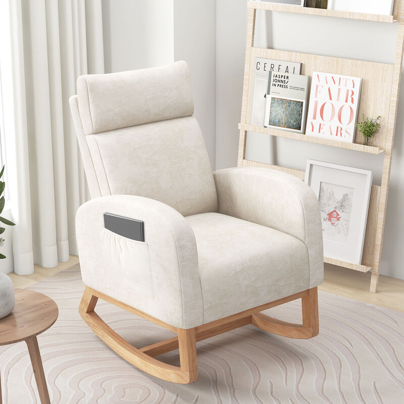 Soft Chenille Upholstered Nursery Rocker with Solid Rubber Wood Frame – Cozy Armchair for Baby