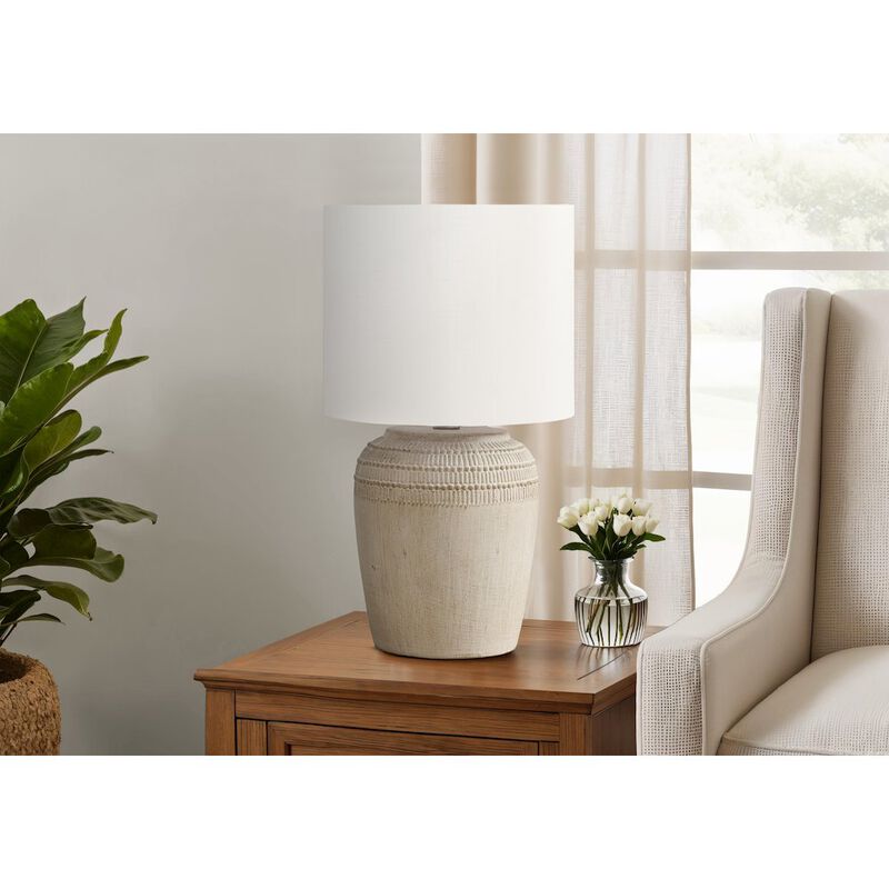 Lighting, 17"H, Table Lamp, Beige Ceramic, Ivory / Cream Shade, Contemporary