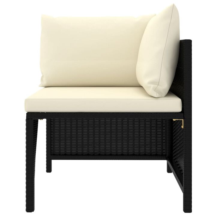 Reno 9pc Outdoor Modular Corner Sofa Set, Ivory Cushions, Black Rattan - Benzara