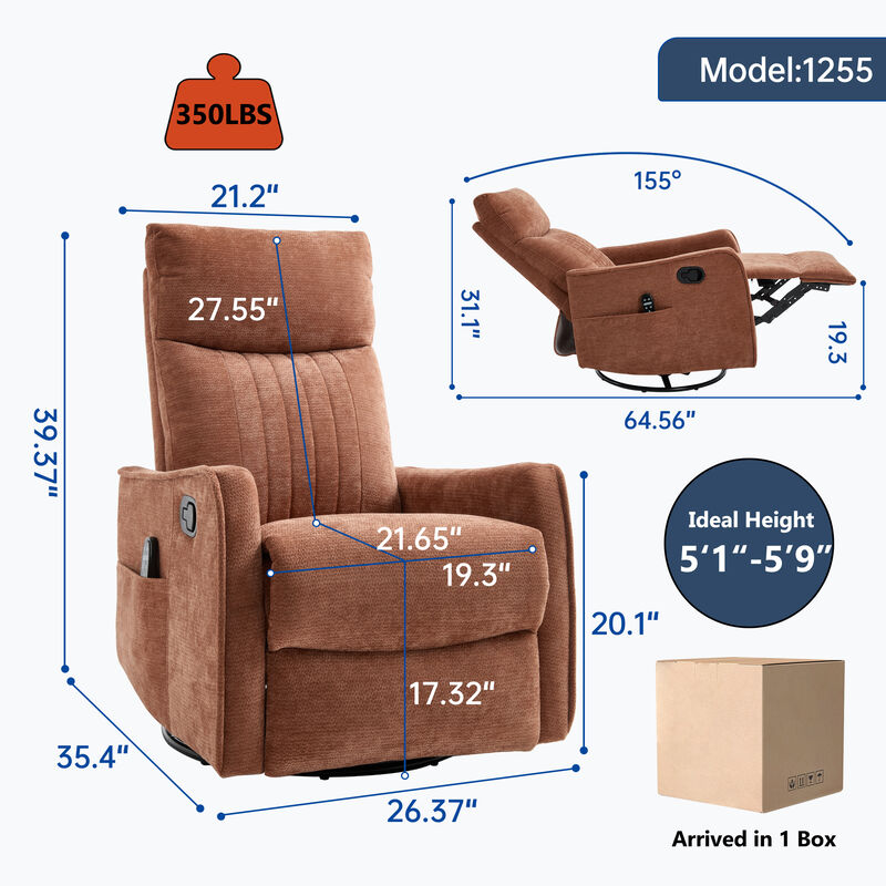 Heat Massage Manual Recliner Chair with Rocker and Swivel in Fabric for Living Room image number 2
