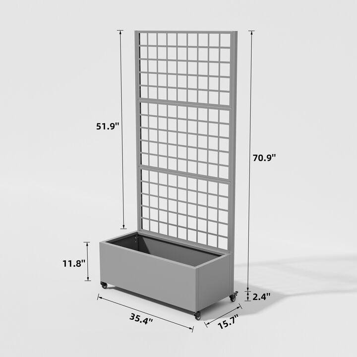 71.37 in.H x 35.1 in.W Gray Metal Rectangle Planting Box with Climbing Frame Decorative Art Panel