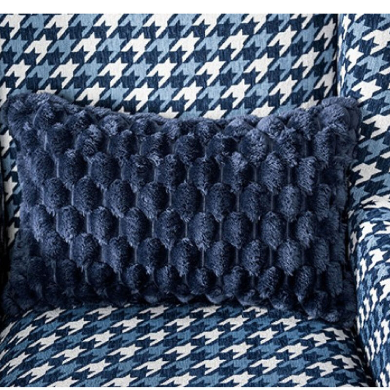 Colin Accent Club Chair, Throw Pillow, Gray Blue Houndstooth Polyester - Benzara