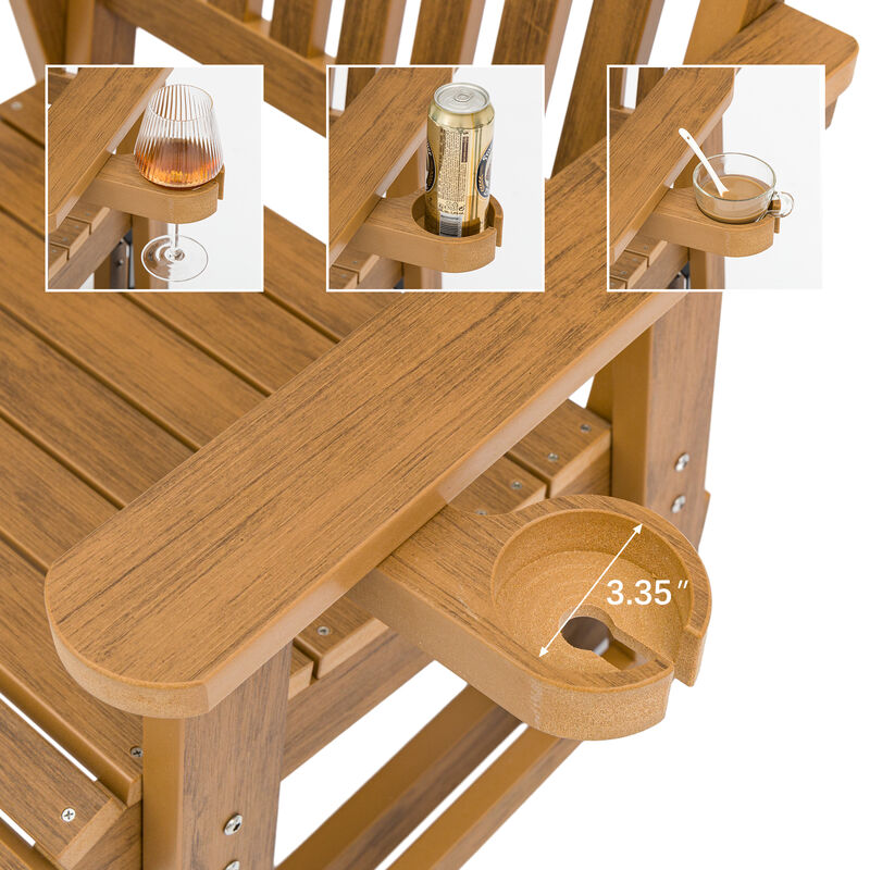 Poly Lumber Patio Glider for One Person, Ergonomic Deep Seat and High Backrest, with Removable Cup Holders, Wood-Like Pattern, Heavy Duty 700 LBS, for Outdoor Patio Garden Yard (Teak)