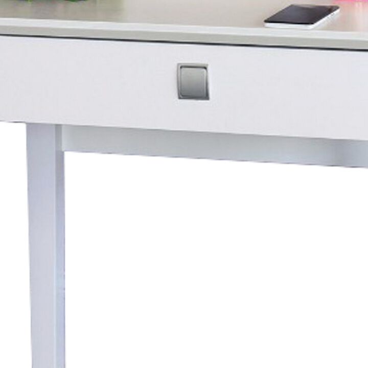 1 Drawer Wooden Vanity Table with Adjustable Mirror, White - Benzara