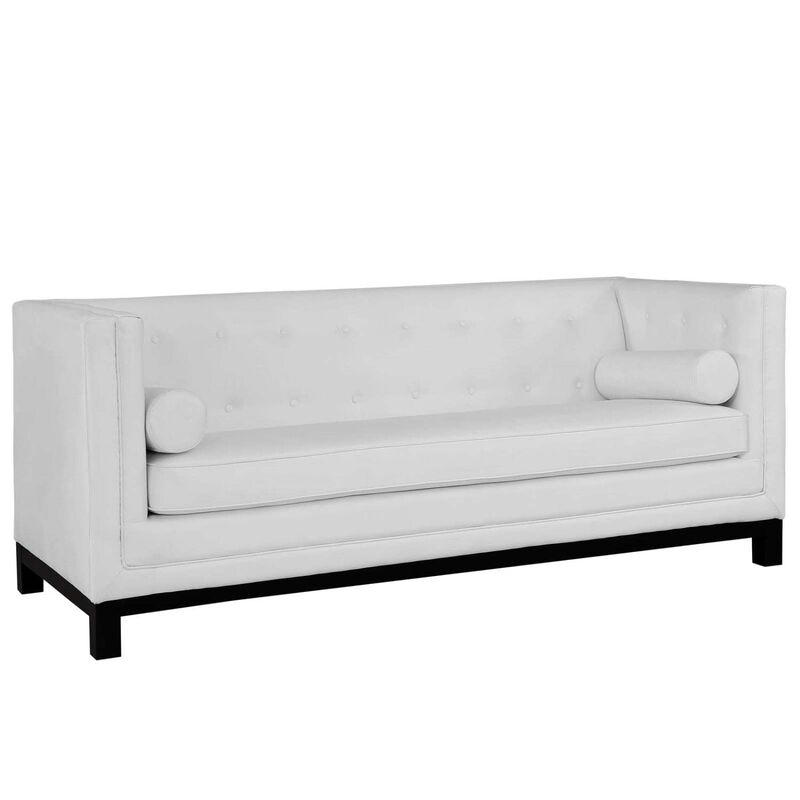 Modway Imperial Modern Bonded Leather Upholstery Sofa with Bolster Pillows in White