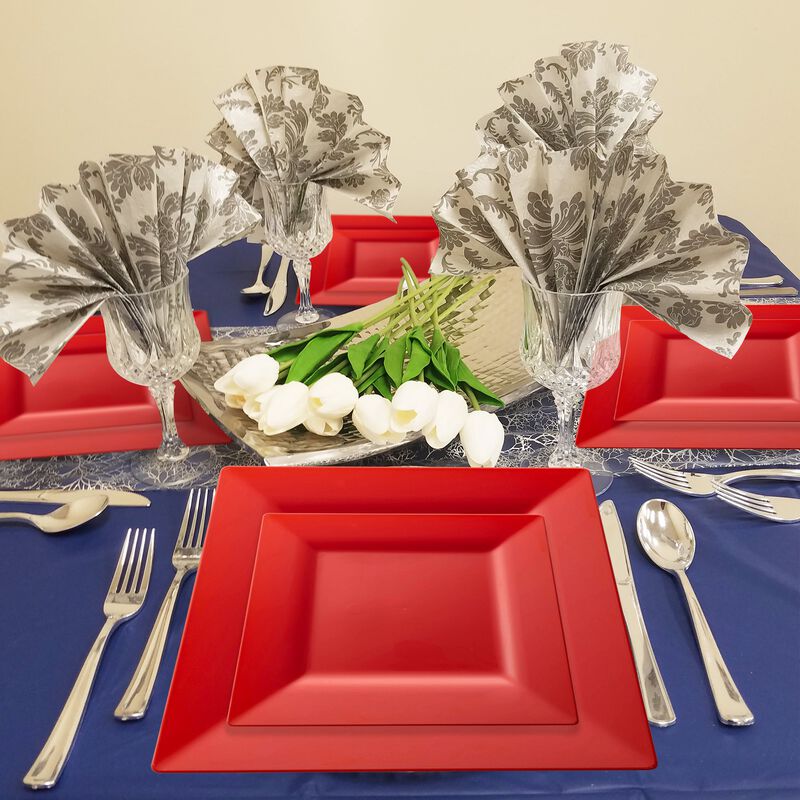 Red Square Plastic Plates Dinnerware Value Set (40 Sets) image number 1