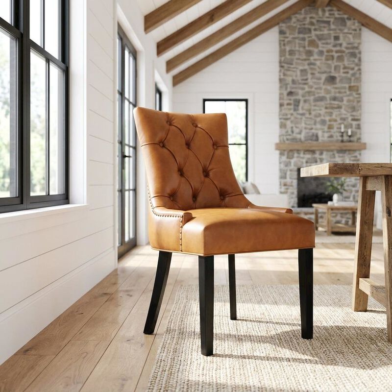 Tufted Vegan Leather Upholstered Dining Chair for Dining Room, Tan image number 3