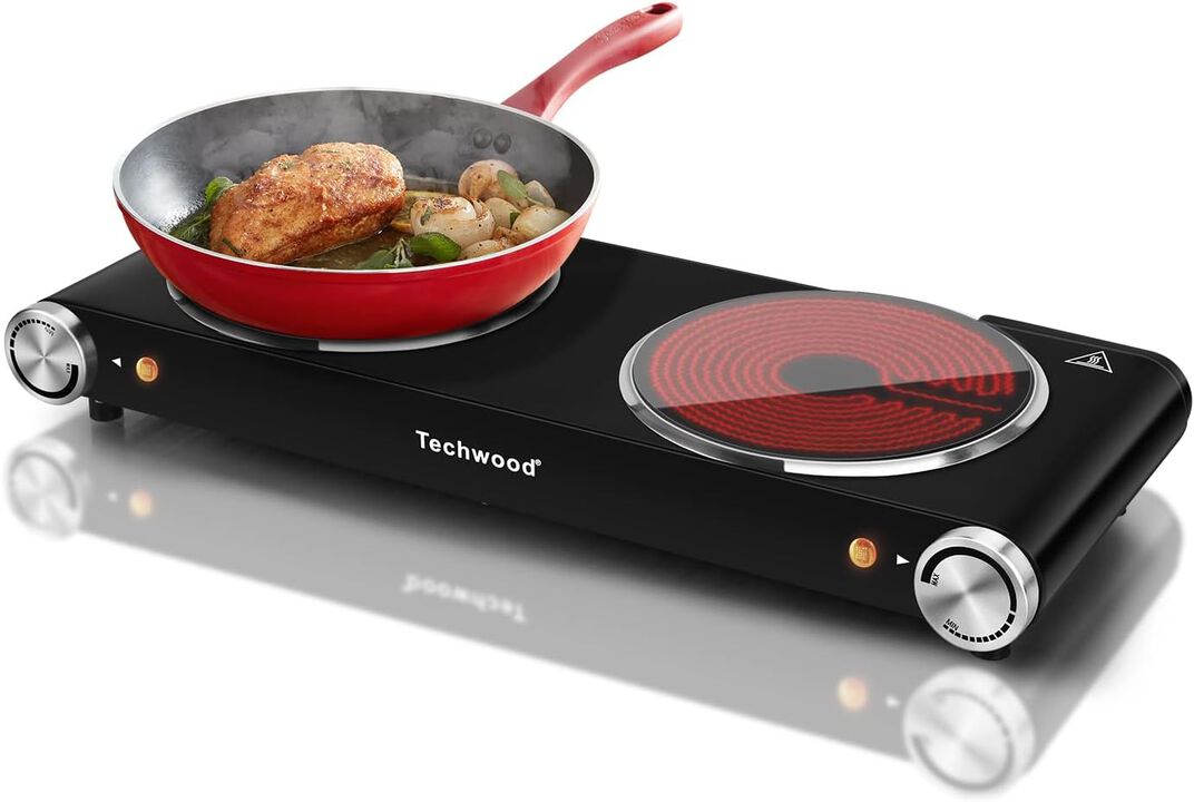Techwood 1800W Electric Hot Plate Cooktop for Cooking, Infrared Ceramic Countertop Stove Top 2 Burners, Stainless Steel Portable Burner