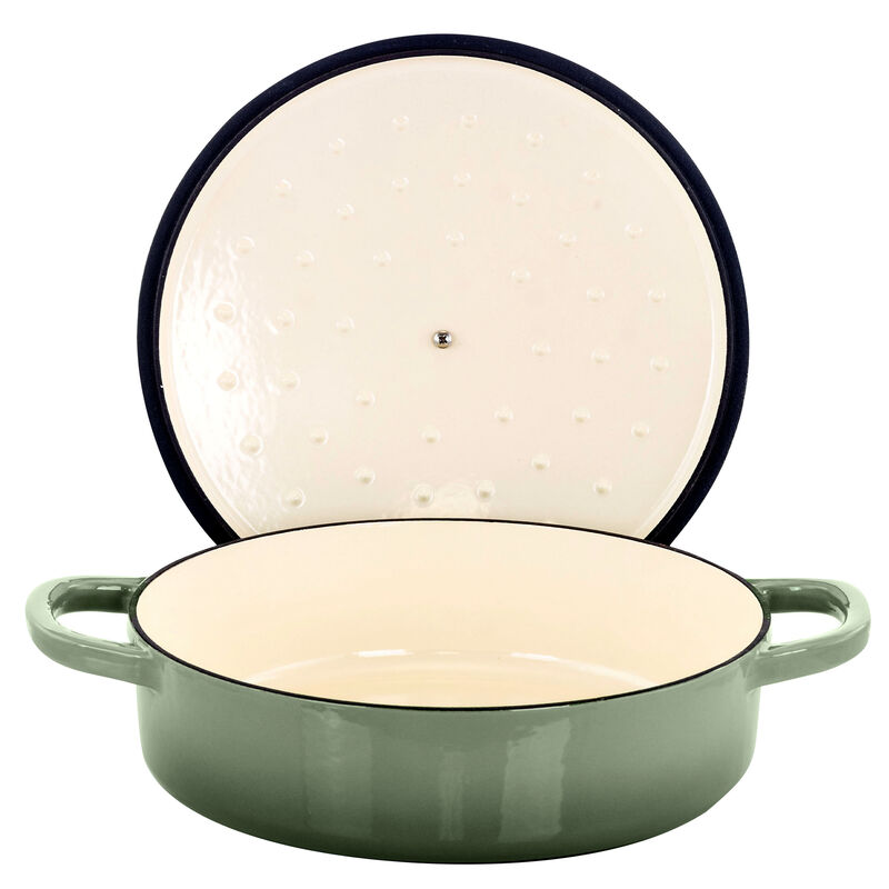 Crock Pot Artisan 5 Quart Round Enameled Cast Iron Braiser Pan with Self Basting Lid in Pistachio Green