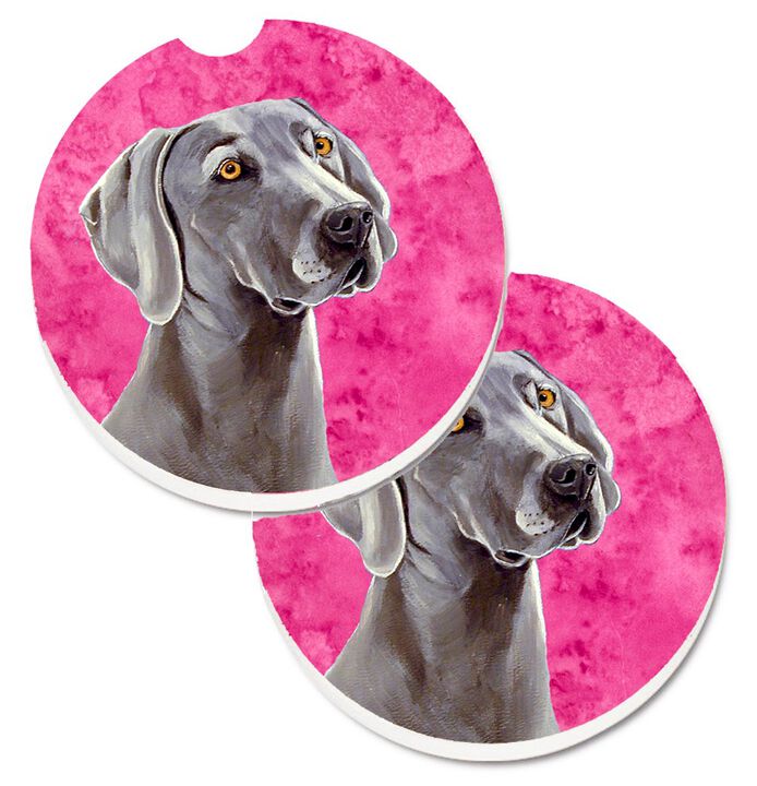 Caroline's Treasures Pink Weimaraner Set of 2 Cup Holder Car Coasters LH9386PKCARC, 2.56, Multicolor