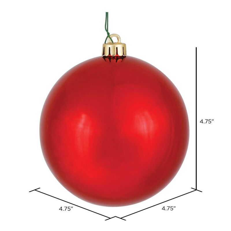 Vickerman 4.75" Red Shiny Ball Ornament, 4 per Bag image number 2