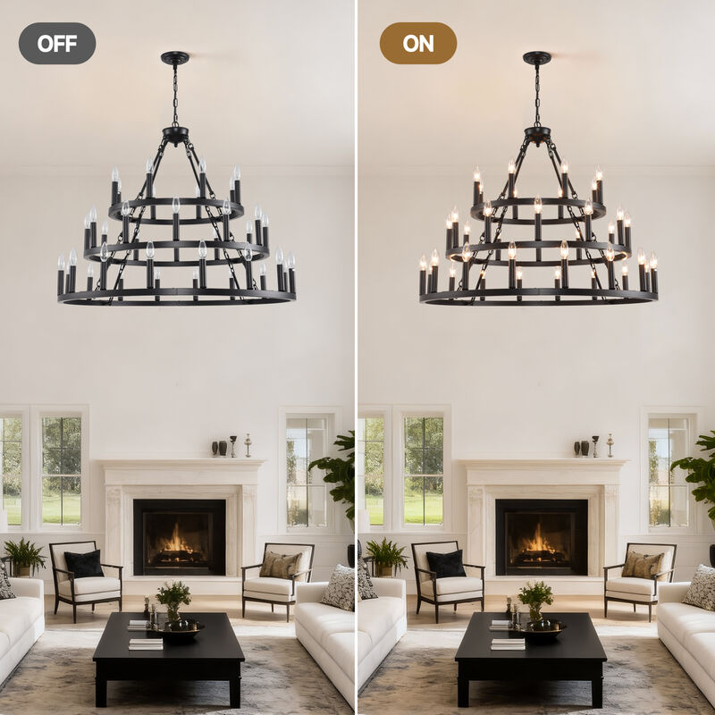 ELEMENT ACE 3-Tier Wagon Wheel 36-Light Adjustable Height Chandelier Hanging Light Fixture for High Ceiling Living Dining Room Foyer Entryway Kitchen Island Bar image number 3