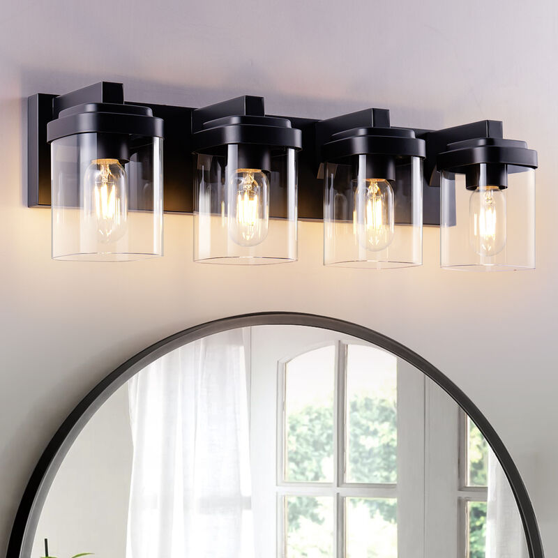 24.1 in. 4-Light Black Wall Sconce with Glass Shade image number 6