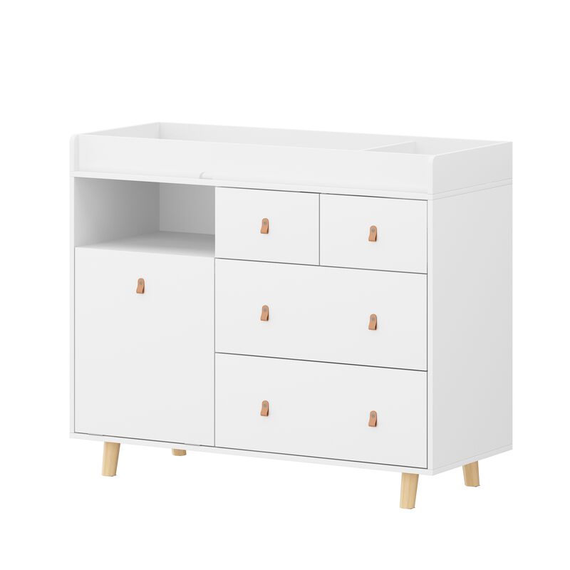 FUFU&GAGA White 4-Drawer Kids Dresser with Changing Table ,Nursery Storage Solution（45" W x 18" D x 37" H ), White