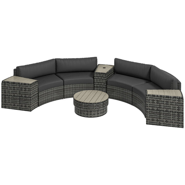 Outsunny 8 Piece Patio Furniture Set with 4 Rattan Sofa Chairs & 4 Tables, Outdoor Conversation Set with Storage & Umbrella Hole for Backyard, Lawn and Pool, Mixed Gray