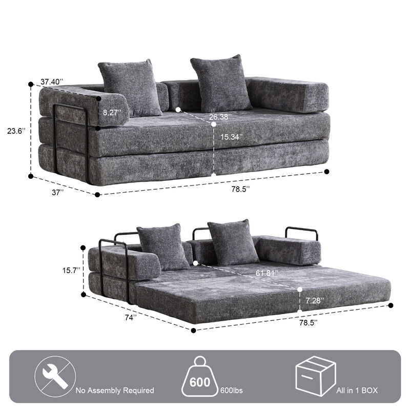 Chenille Floor Sofa Bed &ndash; Comfy Futon Couch with Pillow and Back Support