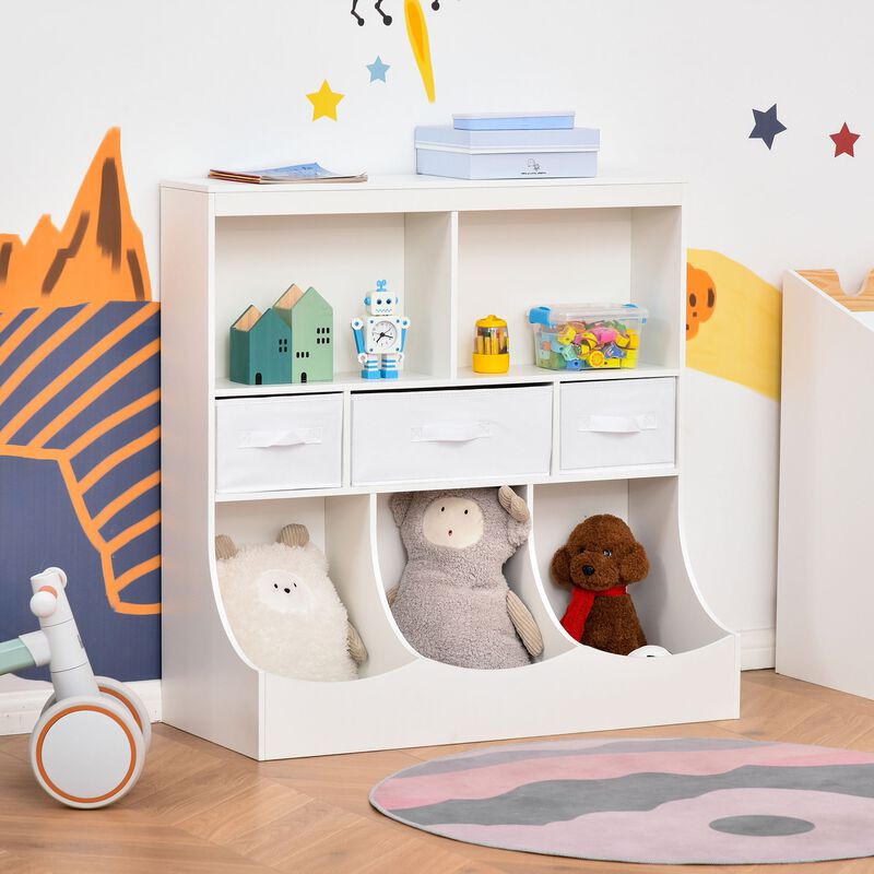 Toy Chest, Kids Storage Organizer, Children Display Bookcase with Drawers for Toys, Clothes, Books, White image number 2