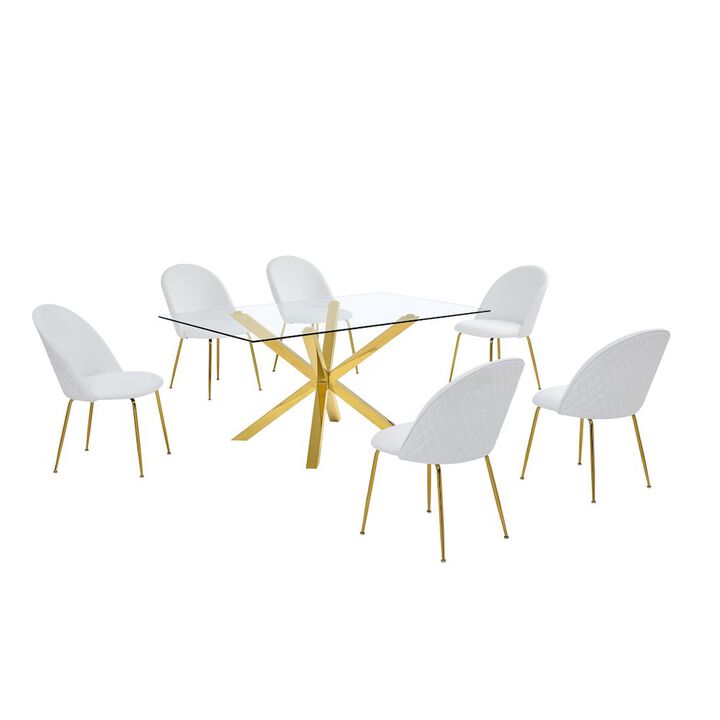 Best Quality Furniture Rectangular dining table with 6 White faux leather side chairs (7 Piece)