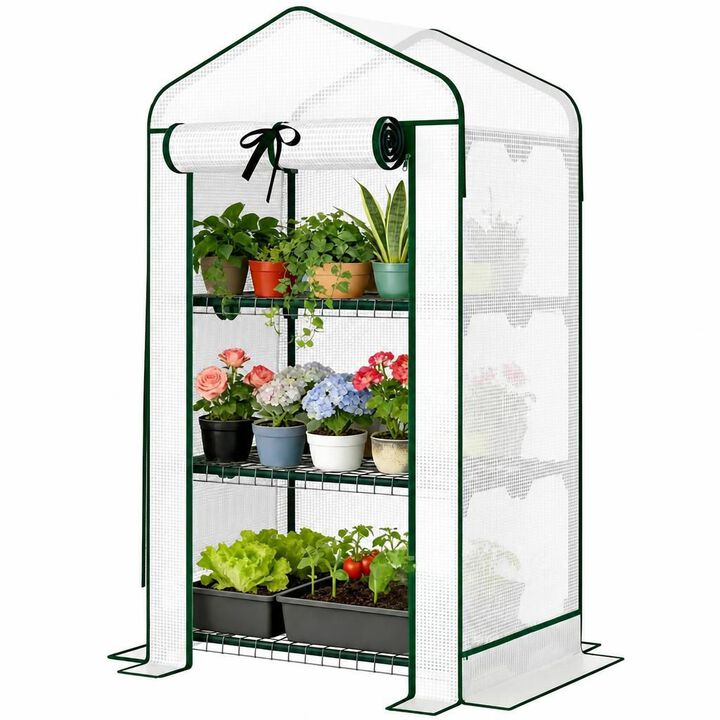 WOW PIONEER Three-Tier Portable Mini Greenhouse With PE Cover And Stable Steel Frame For Patio Gardening Seed Starting and Indoor Plant Growing