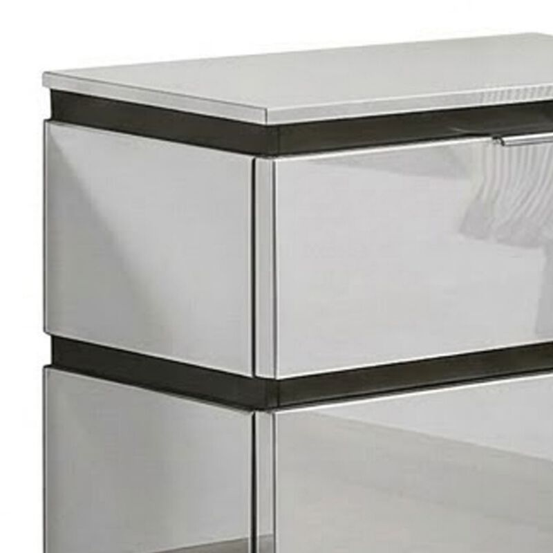 2pc King Bedroom Set, White, Metallic Gray Wood, Nightstand image number 6