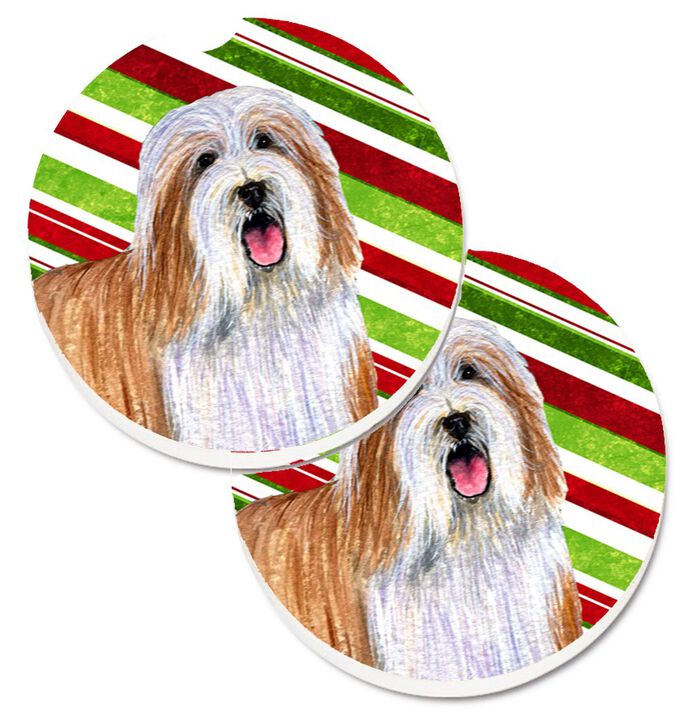 Caroline's Treasures Bearded Collie Candy Cane Holiday Christmas Set of 2 Cup Holder Car Coasters LH9240CARC, 2.56, Multicolor