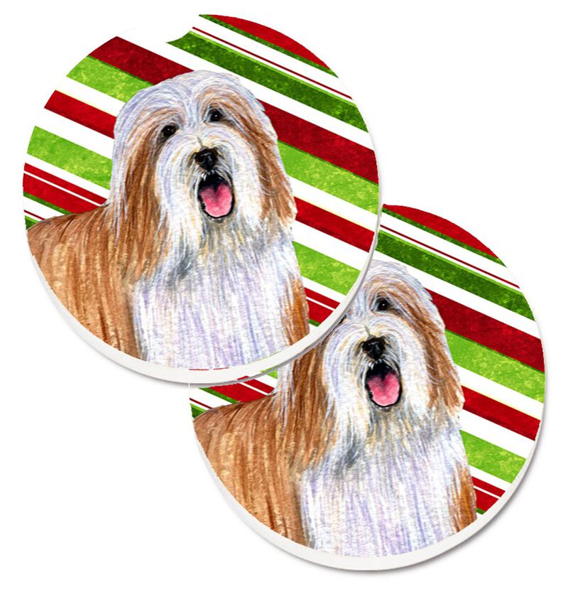 Caroline's Treasures Bearded Collie Candy Cane Holiday Christmas Set of 2 Cup Holder Car Coasters LH9240CARC, 2.56, Multicolor image number 0