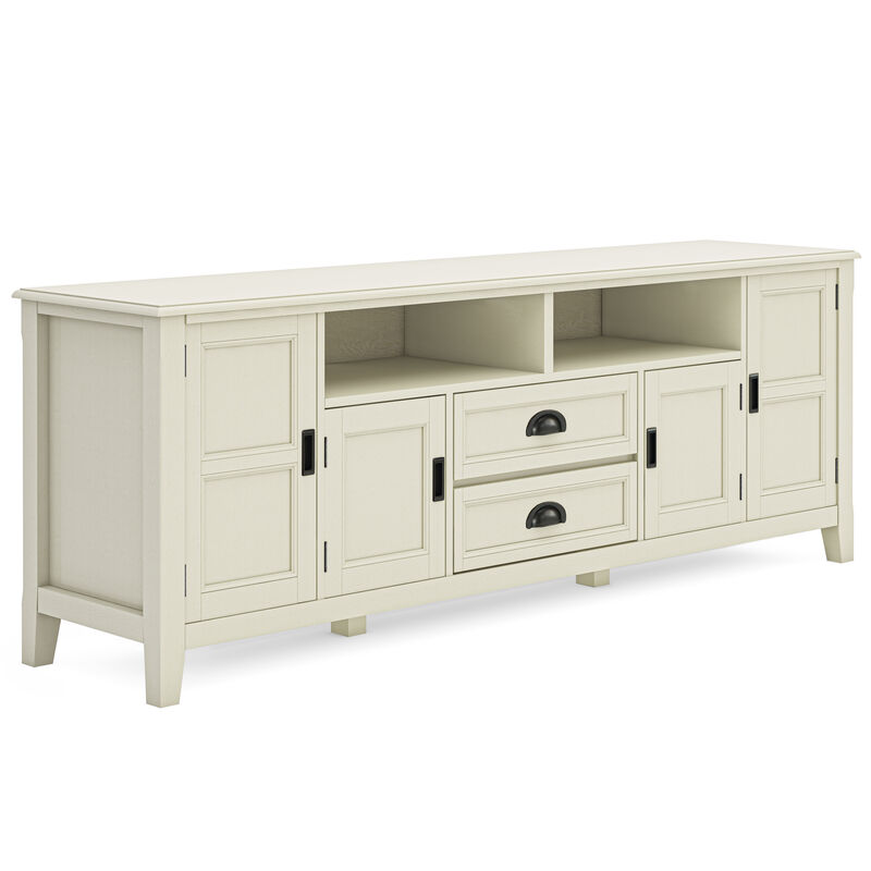 Burlington SOLID WOOD 72 inch Wide Transitional TV Media Stand in Antique White For TVs up to 80 inches