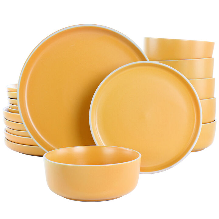 Gibson Home Everyday Essential Coupe 18 Piece Round Stoneware Dinnerware Set in Matte Yellow