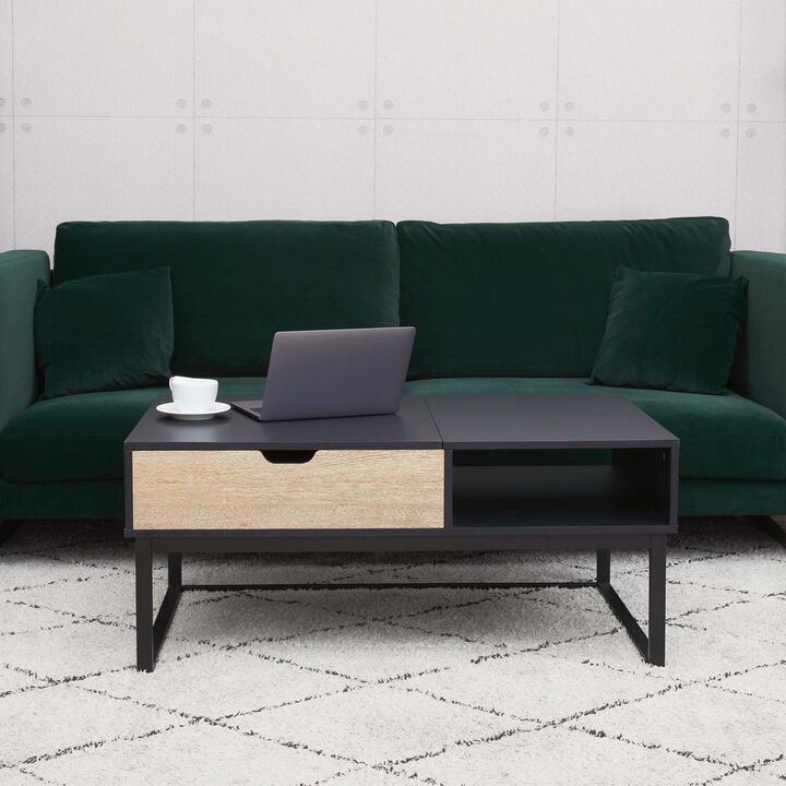 Bryson Two-Tone Lift Top Coffee Table Desk with Storage, Black