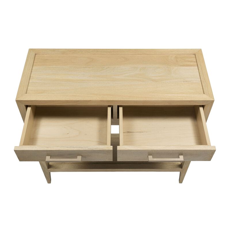 Unya 36 Inch Sofa Console Table with Shelf, 2 Drawers, Natural Brown Mango Wood, Organic Decor image number 3