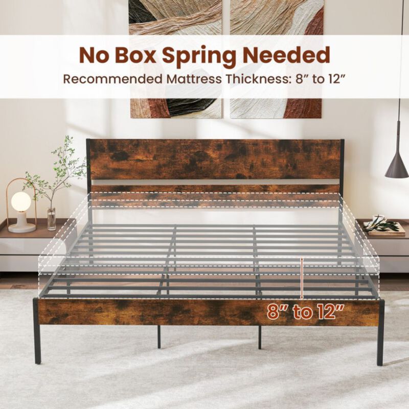 Bed Frame with Wooden Headboard and Footboard for Classic Style and Sturdy Support