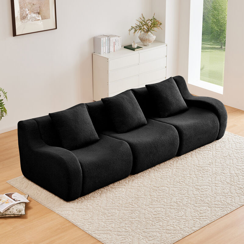 Merax 3 Seat High-Quality Teddy Fabric No Assembly Curved Armrests Streamlined sofa image number 2