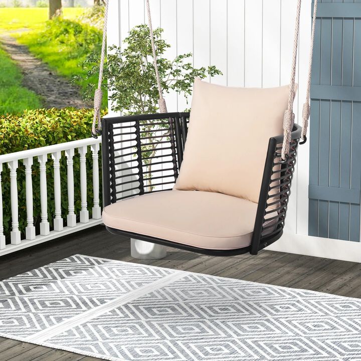Mondawe Porch Swing Patio Hanging Rattan Chair with Zippered Cushions and Rope