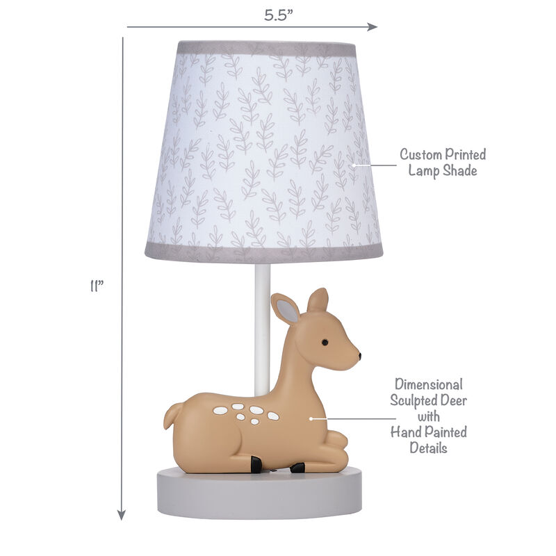 Bedtime Originals Deer Park Woodland Taupe Lamp with Gray/White Shade & Bulb