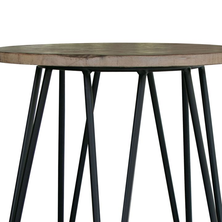 Avil 26 Inch Chairside Table, Mango and Pine Wood, Geometric Base, Brown-Benzara