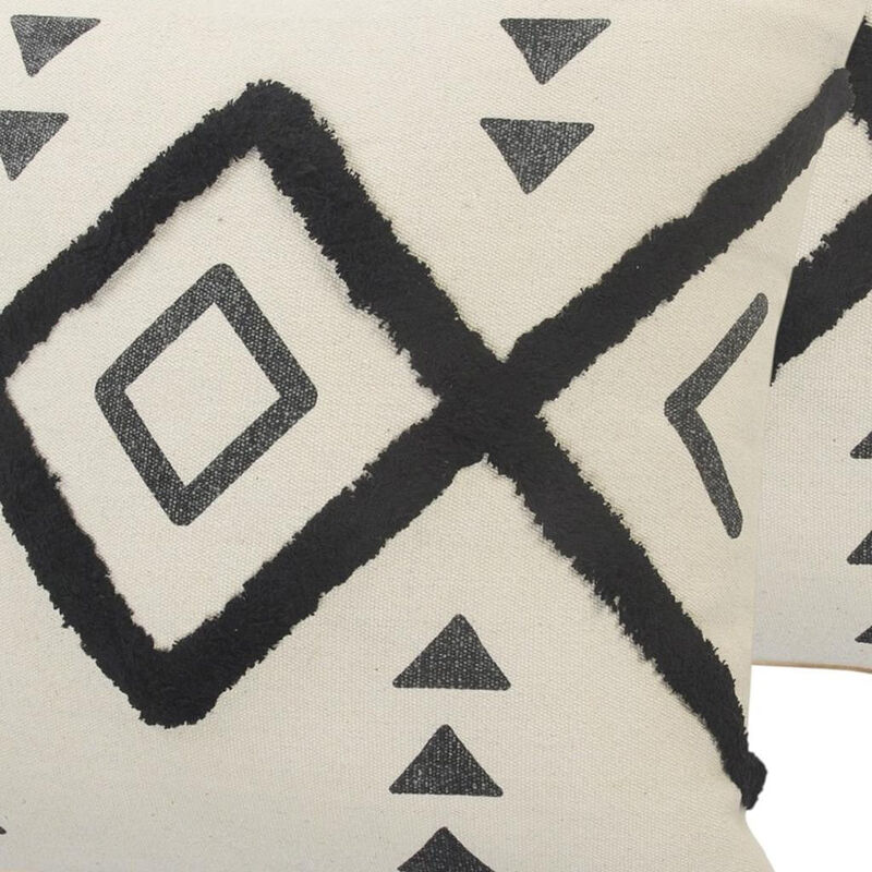 HomeRoots Set of Two 20" Natural And Black Geometric Cotton Throw Pillows with Texture image number 4