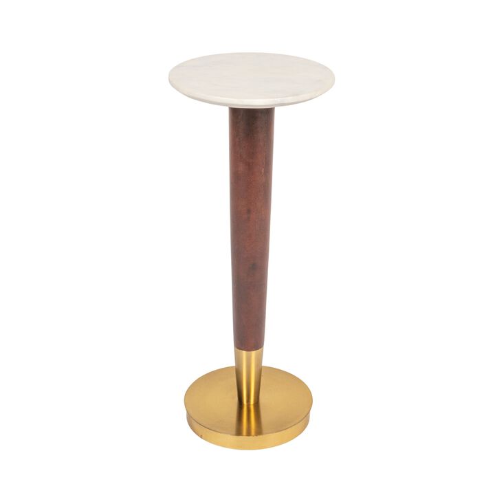 Rowena Interiors Acacia Wood and Metal Martini Table with Marble Top, Walnut and Brass