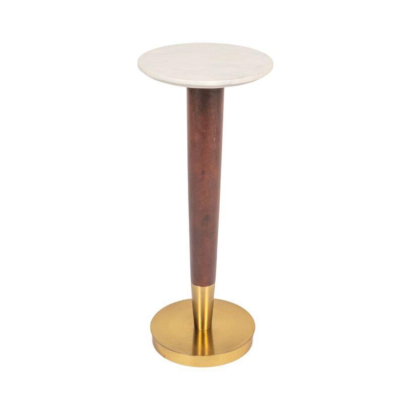 Rowena Interiors Acacia Wood and Metal Martini Table with Marble Top, Walnut and Brass image number 0