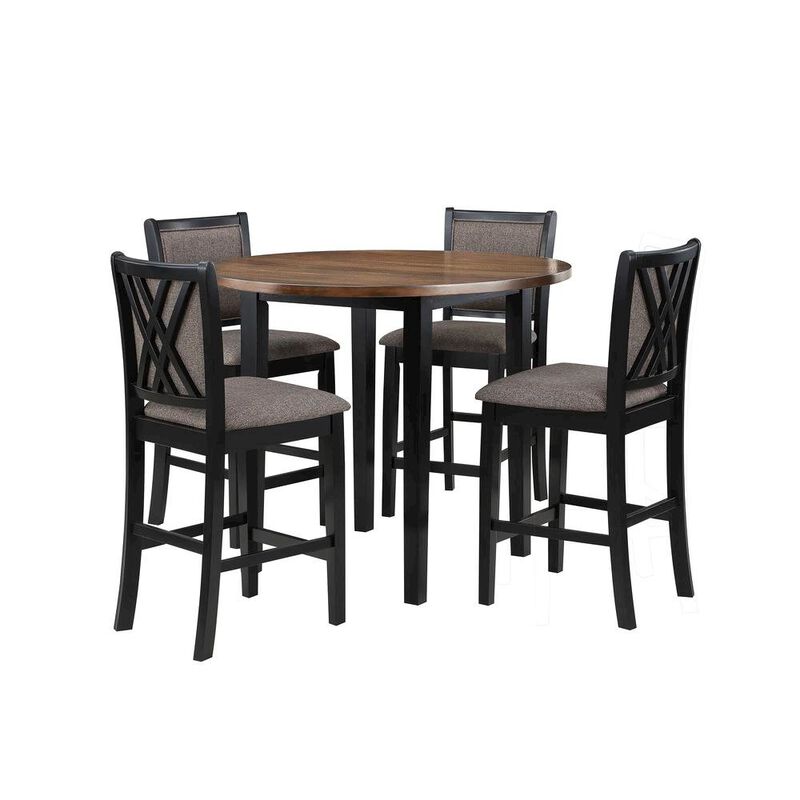 Black Round Dining Table with 4 Chairs, Solid Wood Dinner Table Set image number 0