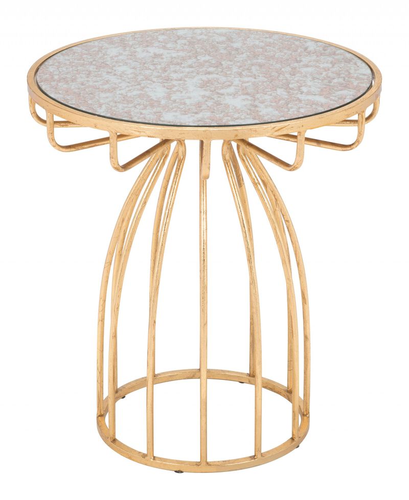 Homezia 22" Gold And Brown Steel Round End Table